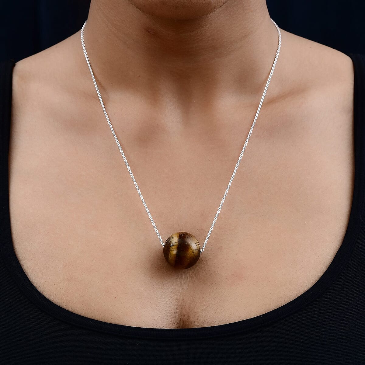 Tiger's Eye Necklace 20 Inches in Sterling Silver 53.00 ctw image number 1