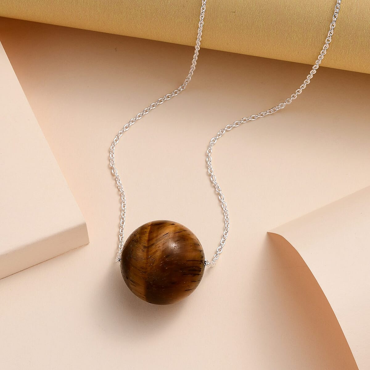 Tiger's Eye Necklace 20 Inches in Sterling Silver 53.00 ctw image number 2