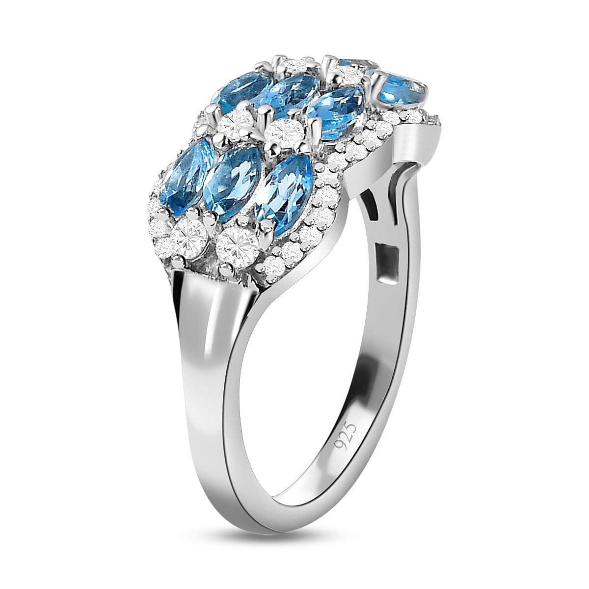 Santa Maria Aquamarine and White Zircon 2.32 ctw Ring in Platinum Over Sterling Silver (Size 9.0)