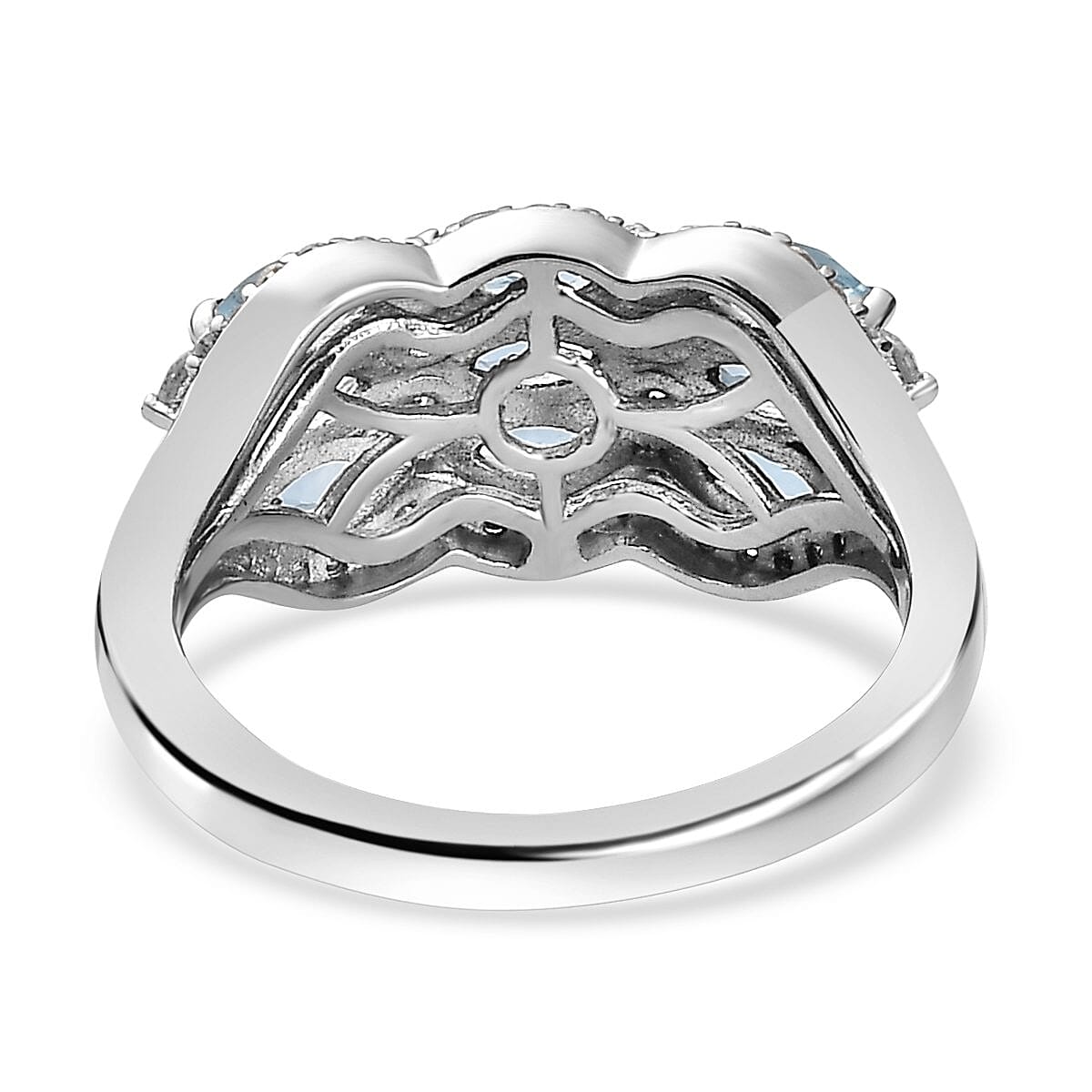 Santa Maria Aquamarine and White Zircon 2.32 ctw Ring in Platinum Over Sterling Silver (Size 9.0)
