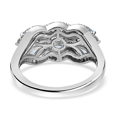 Santa Maria Aquamarine and White Zircon 2.32 ctw Ring in Platinum Over Sterling Silver (Size 9.0)