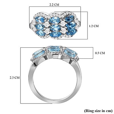 Santa Maria Aquamarine and White Zircon 2.32 ctw Ring in Platinum Over Sterling Silver (Size 9.0)