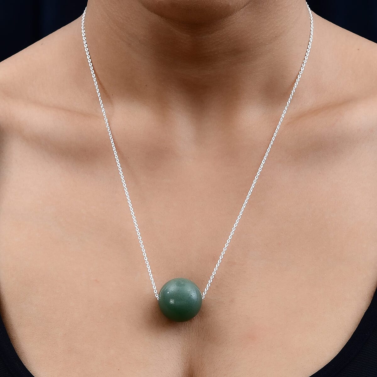 Green Aventurine Necklace 20 Inches in Sterling Silver 51.00 ctw image number 1