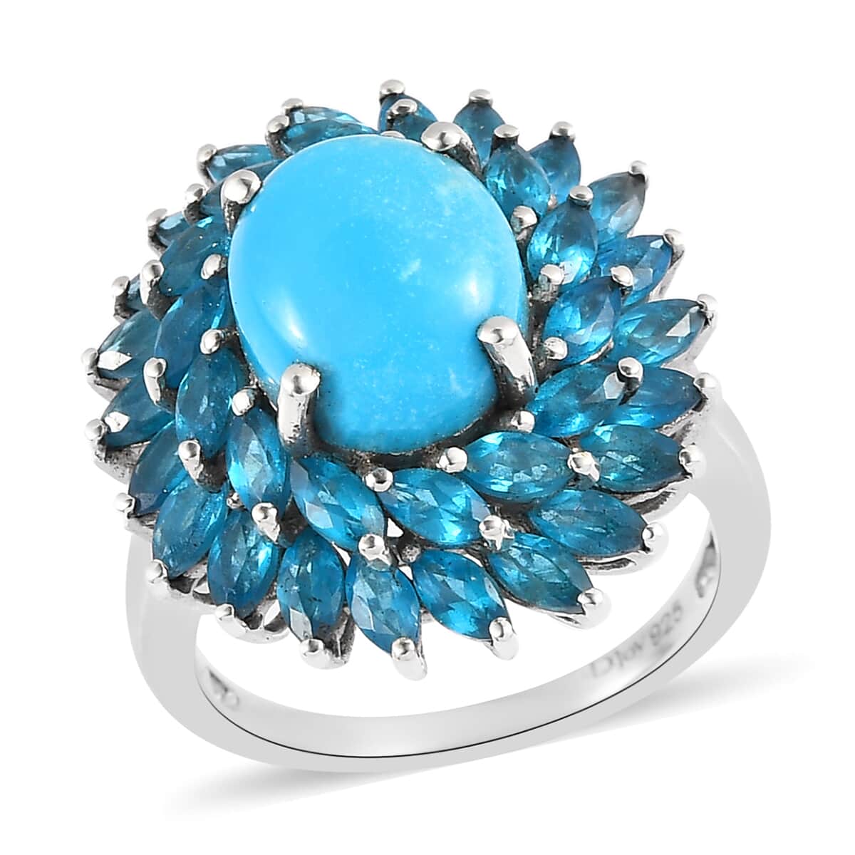 Premium Sleeping Beauty Turquoise and Malgache Neon Apatite Cocktail Ring in Platinum Over Sterling Silver (Size 8.0) 6.25 ctw image number 0