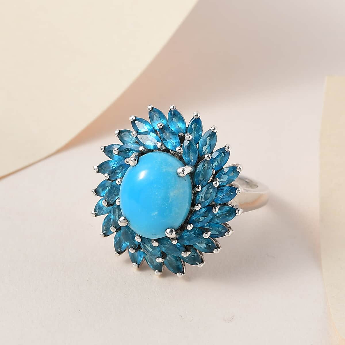 Premium Sleeping Beauty Turquoise and Malgache Neon Apatite Cocktail Ring in Platinum Over Sterling Silver (Size 8.0) 6.25 ctw image number 1