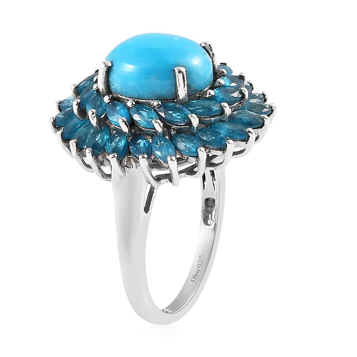 Premium Sleeping Beauty Turquoise and Malgache Neon Apatite Cocktail Ring in Platinum Over Sterling Silver (Size 8.0) 6.25 ctw image number 3