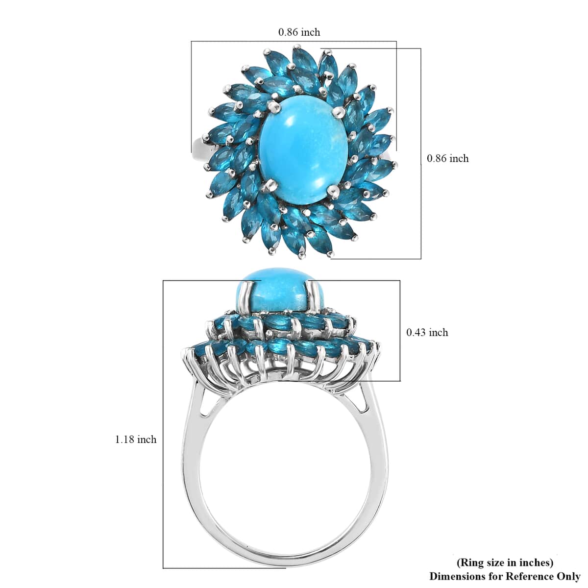 Premium Sleeping Beauty Turquoise and Malgache Neon Apatite Cocktail Ring in Platinum Over Sterling Silver (Size 8.0) 6.25 ctw image number 5