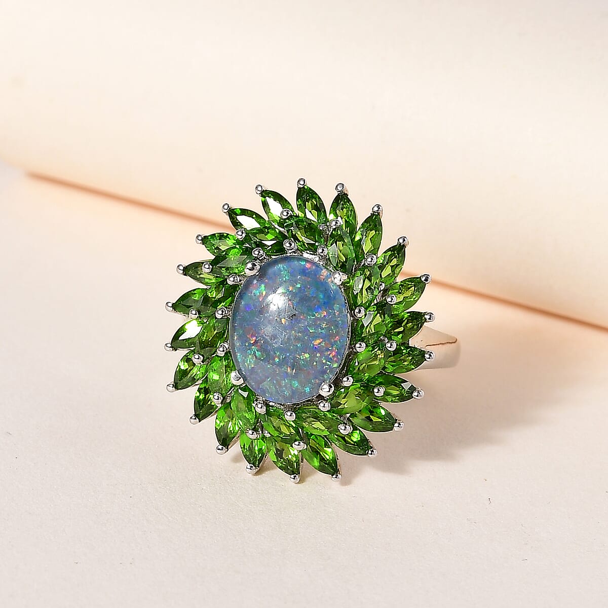 Premium Canadian Ammolite and Chrome Diopside Cocktail Ring in Platinum Over Sterling Silver (Size 7.0) 3.35 ctw image number 1