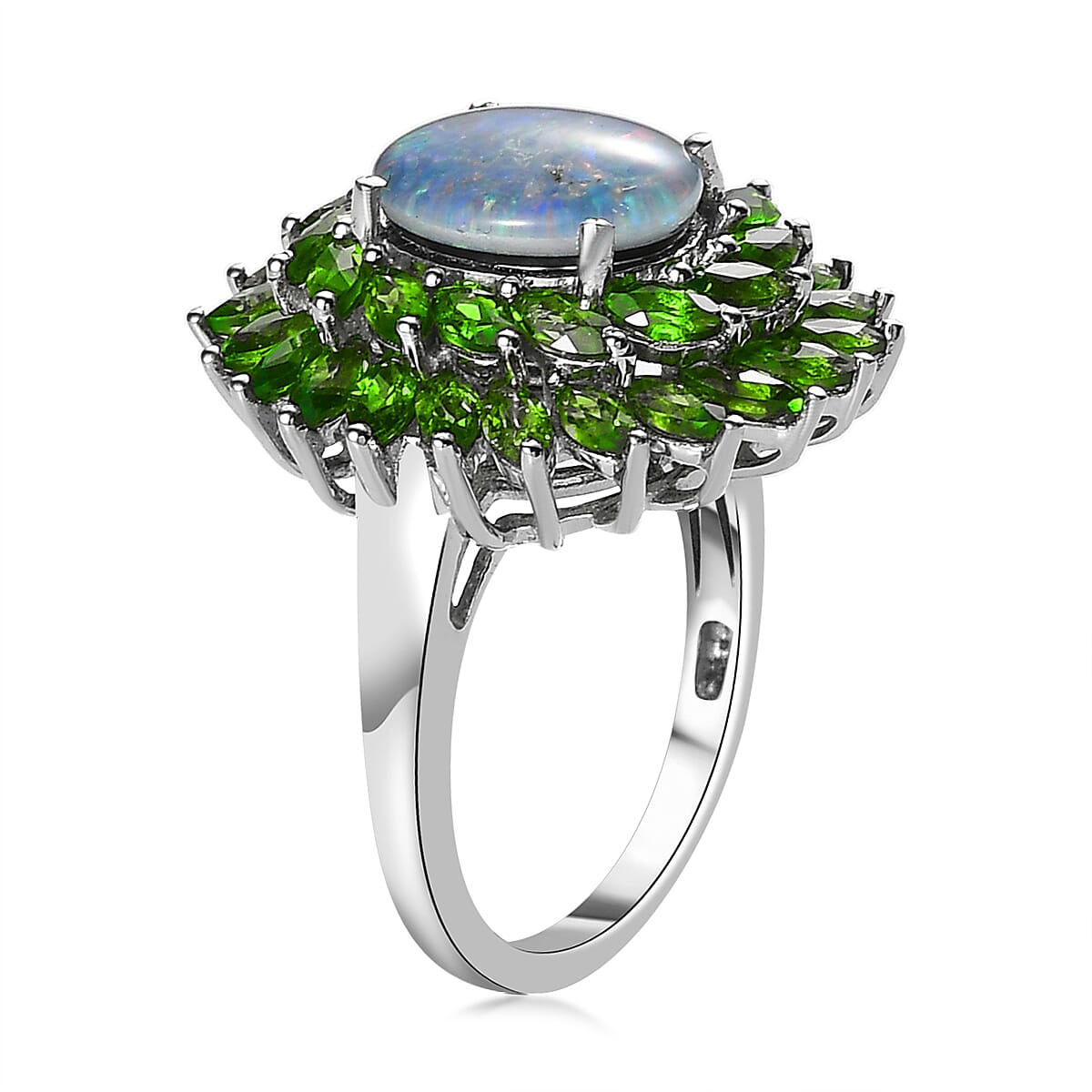 Premium Canadian Ammolite and Chrome Diopside Cocktail Ring in Platinum Over Sterling Silver (Size 7.0) 3.35 ctw image number 3