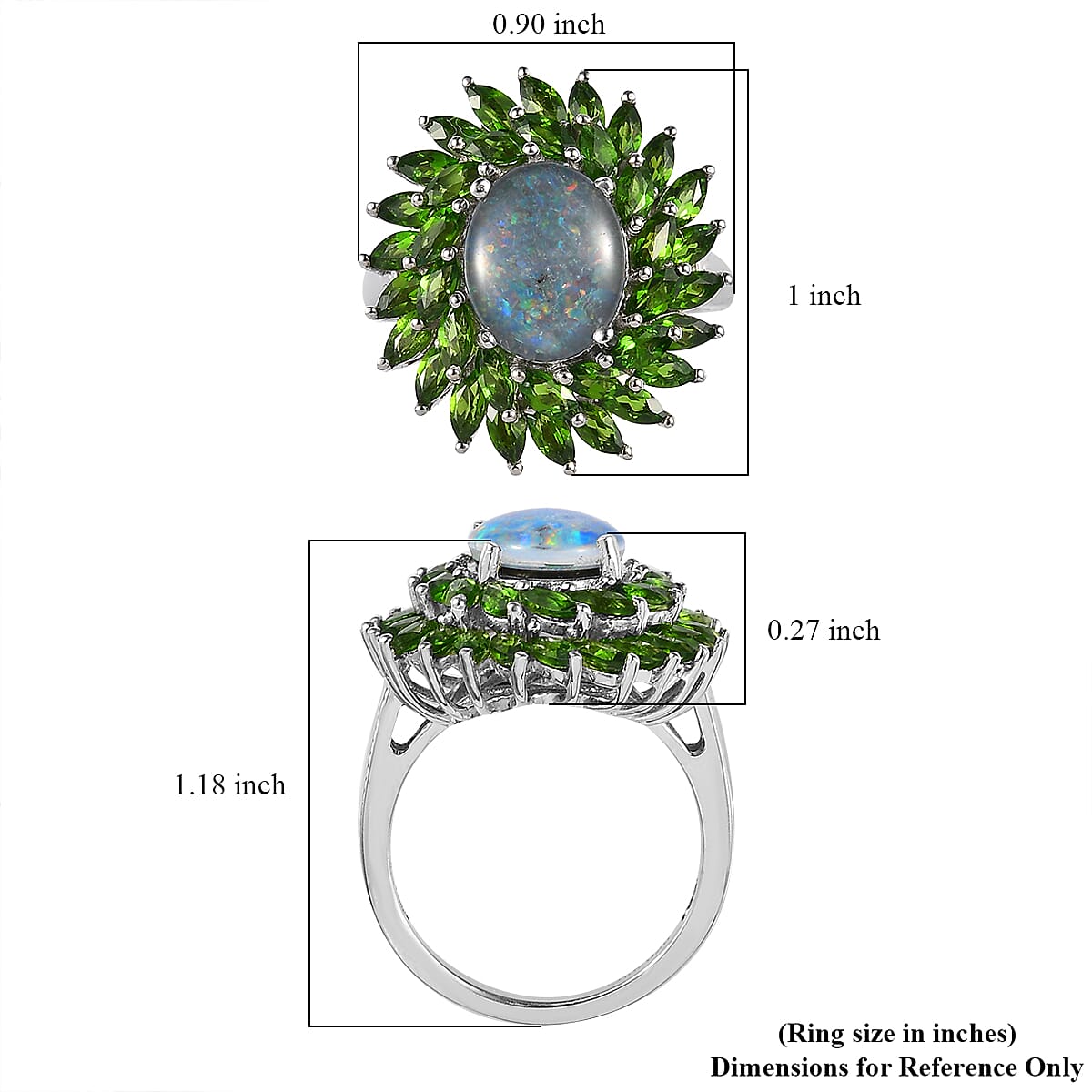 Premium Canadian Ammolite and Chrome Diopside Cocktail Ring in Platinum Over Sterling Silver (Size 7.0) 3.35 ctw image number 5