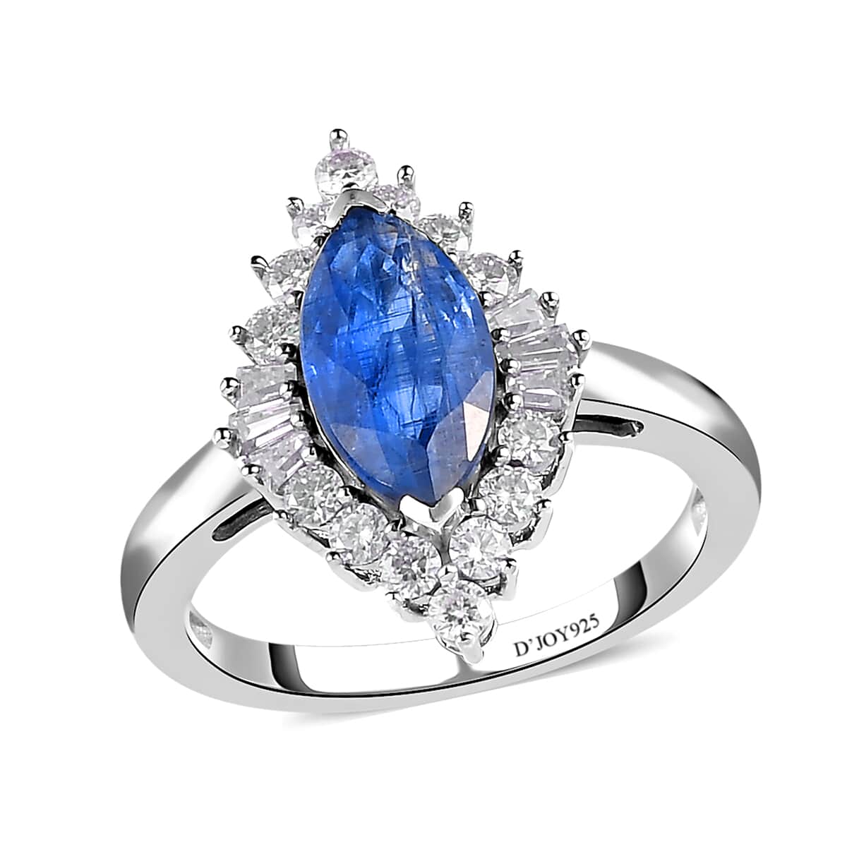 Kashmir Kyanite and Moissanite Halo Ring in Platinum Over Sterling Silver 3.25 ctw image number 0