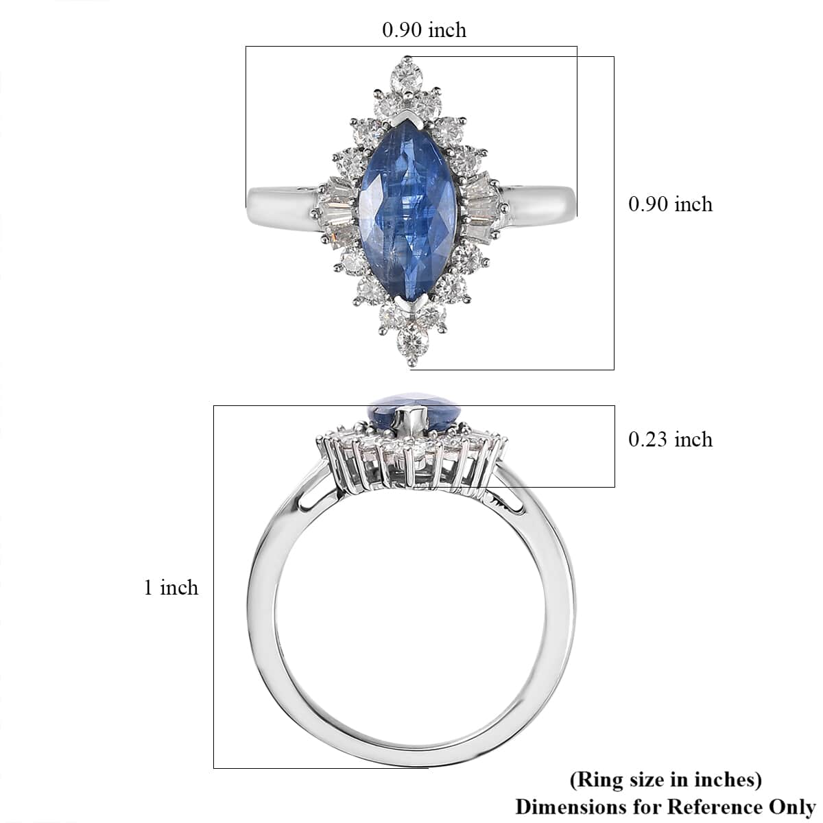 Kashmir Kyanite and Moissanite Halo Ring in Platinum Over Sterling Silver 3.25 ctw image number 5