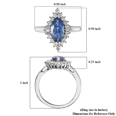 Kashmir Kyanite and Moissanite Halo Ring in Platinum Over Sterling Silver (Size 10.0) 3.25 ctw