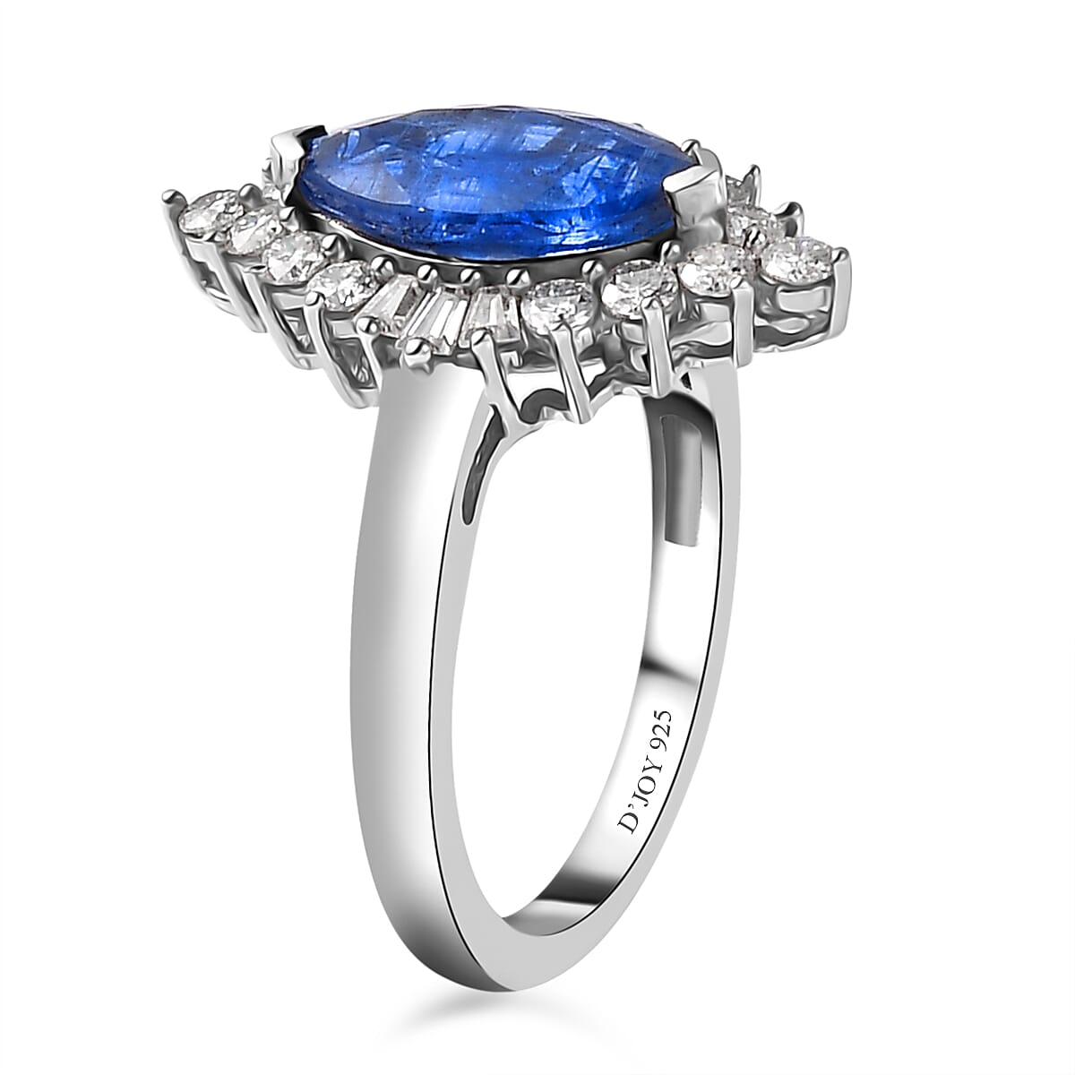 Kashmir Kyanite and Moissanite Halo Ring in Platinum Over Sterling Silver (Size 9.0) 3.25 ctw image number 3