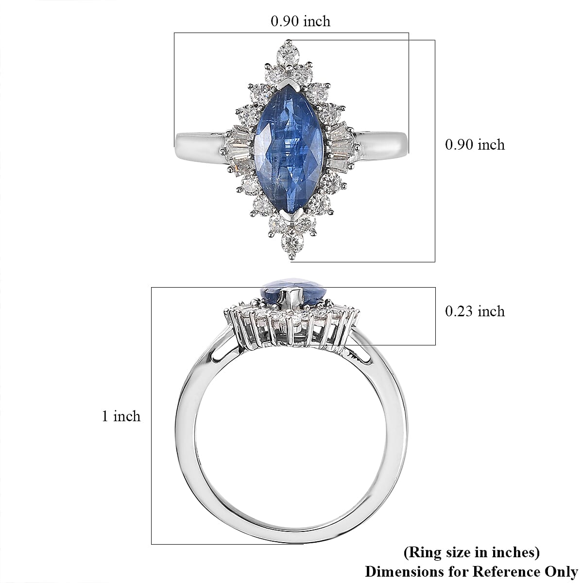 Kashmir Kyanite and Moissanite Halo Ring in Platinum Over Sterling Silver (Size 9.0) 3.25 ctw image number 5