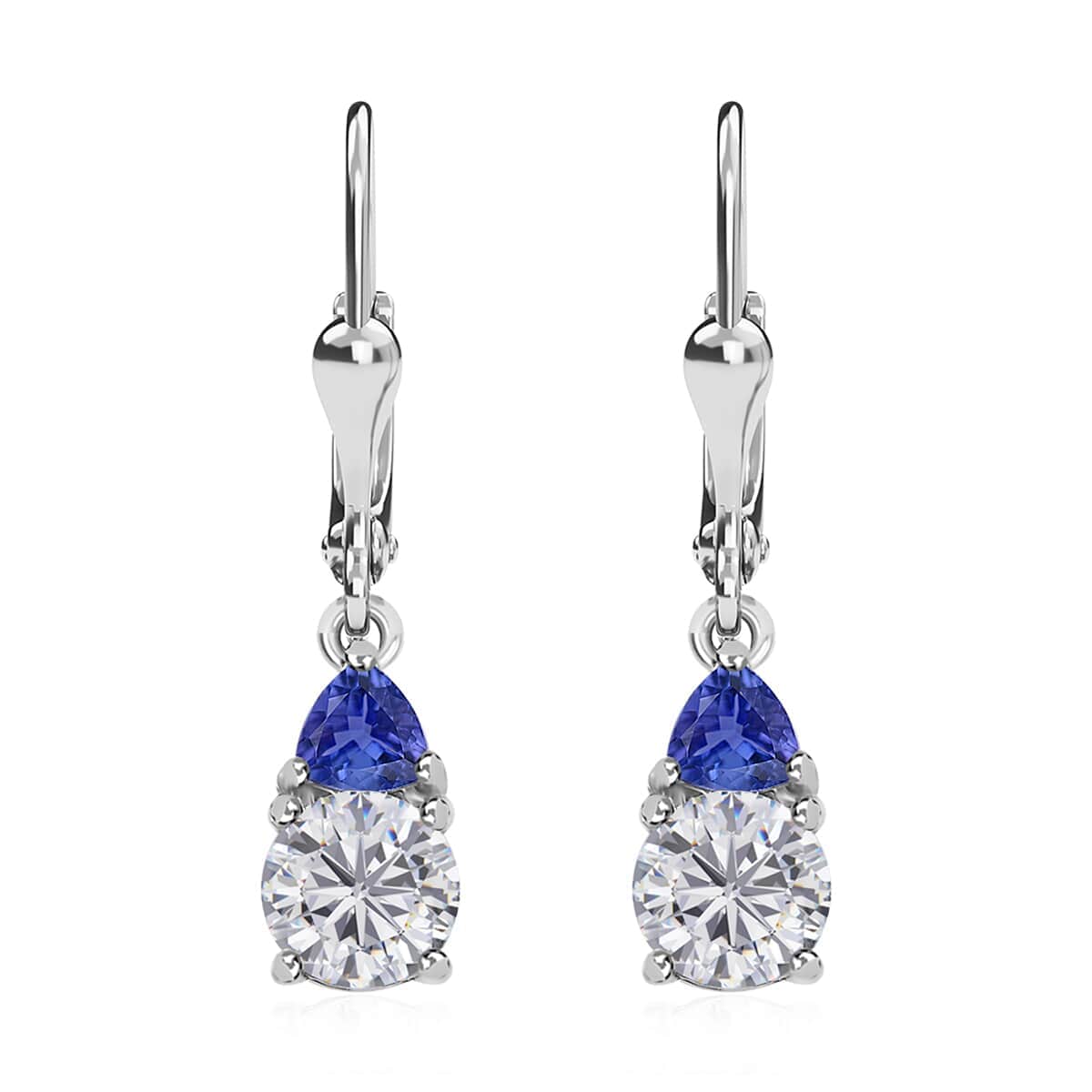 Moissanite and Tanzanite Lever Back Earrings in Platinum Over Sterling Silver 2.00 ctw image number 0