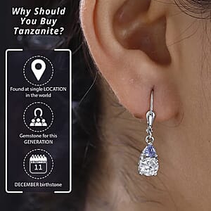 D'Joy Moissanite and Tanzanite 2.00 ctw Lever Back Earrings in Platinum Over Sterling Silver