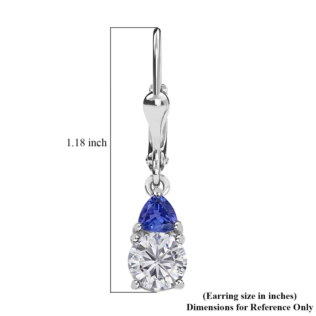 Moissanite and Tanzanite Lever Back Earrings in Platinum Over Sterling Silver 2.00 ctw image number 5