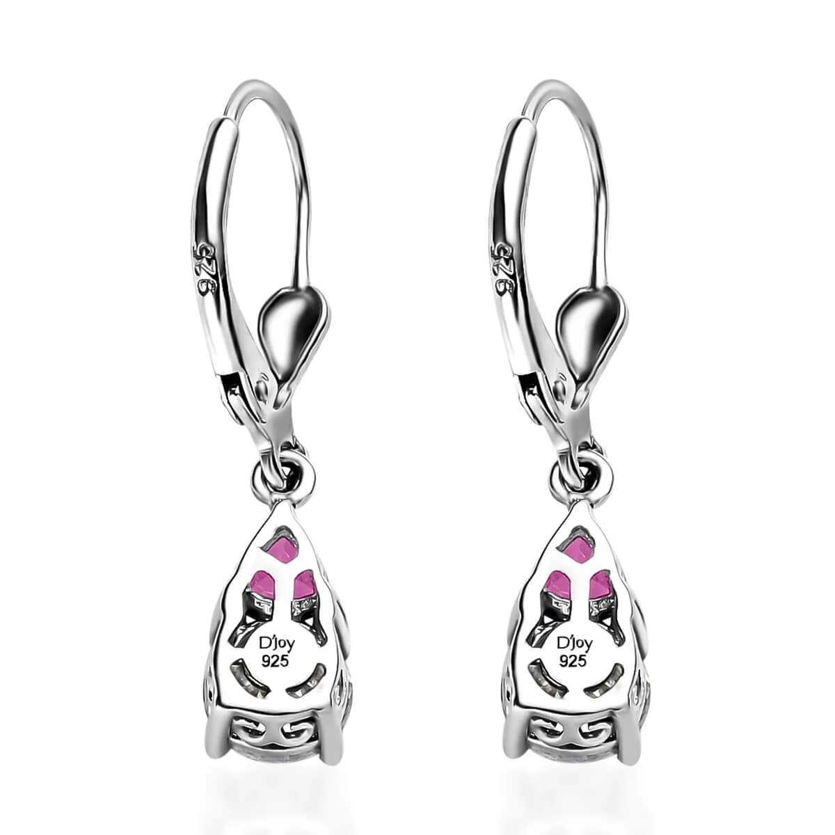 Moissanite and Niassa Ruby (FF) 2.15 ctw Lever Back Earrings in Platinum Over Sterling Silver image number 4