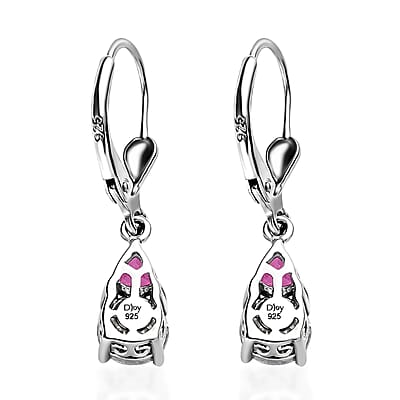 D'Joy Moissanite and Niassa Ruby (FF) 2.15 ctw Lever Back Earrings in Platinum Over Sterling Silver