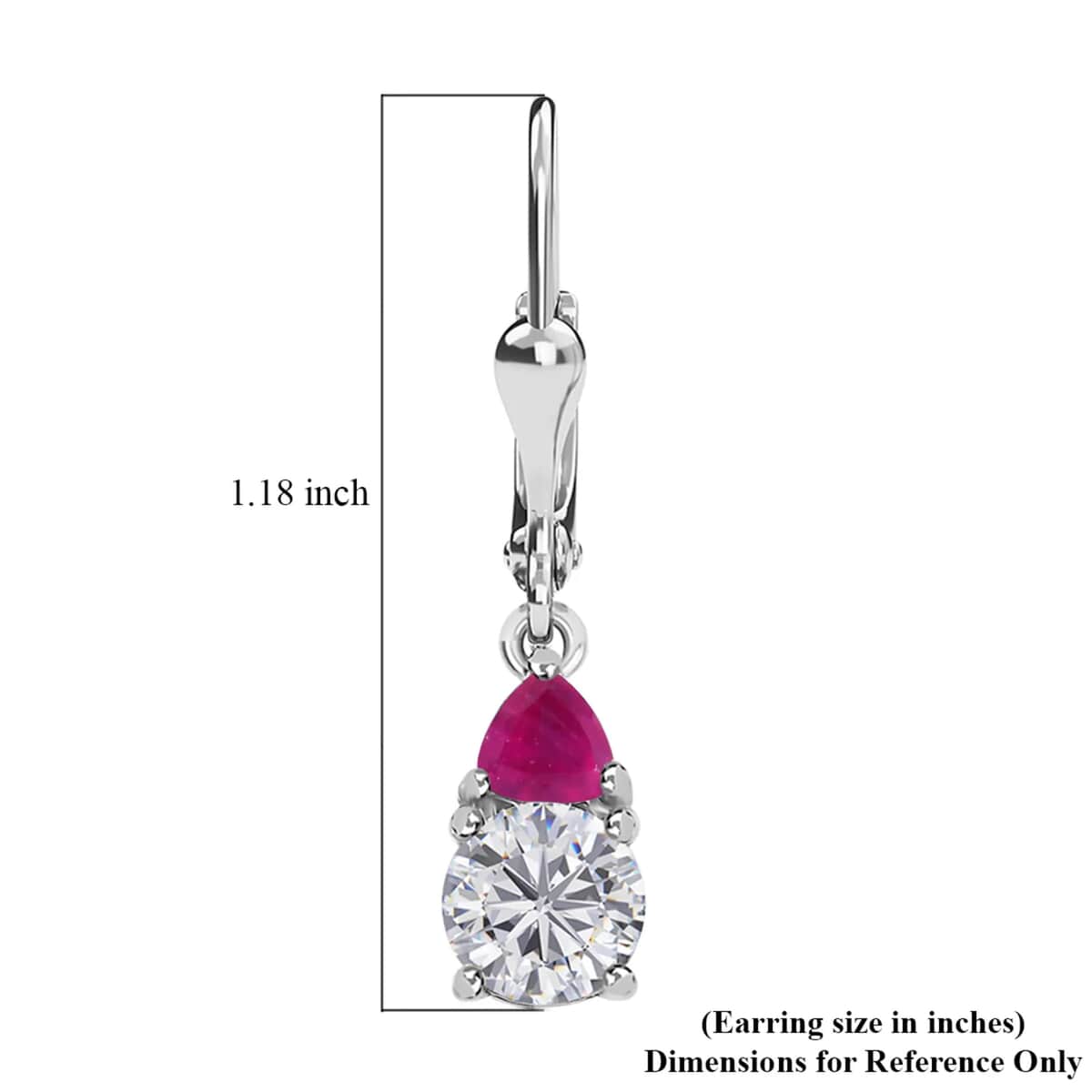 Moissanite and Niassa Ruby (FF) 2.15 ctw Lever Back Earrings in Platinum Over Sterling Silver image number 6