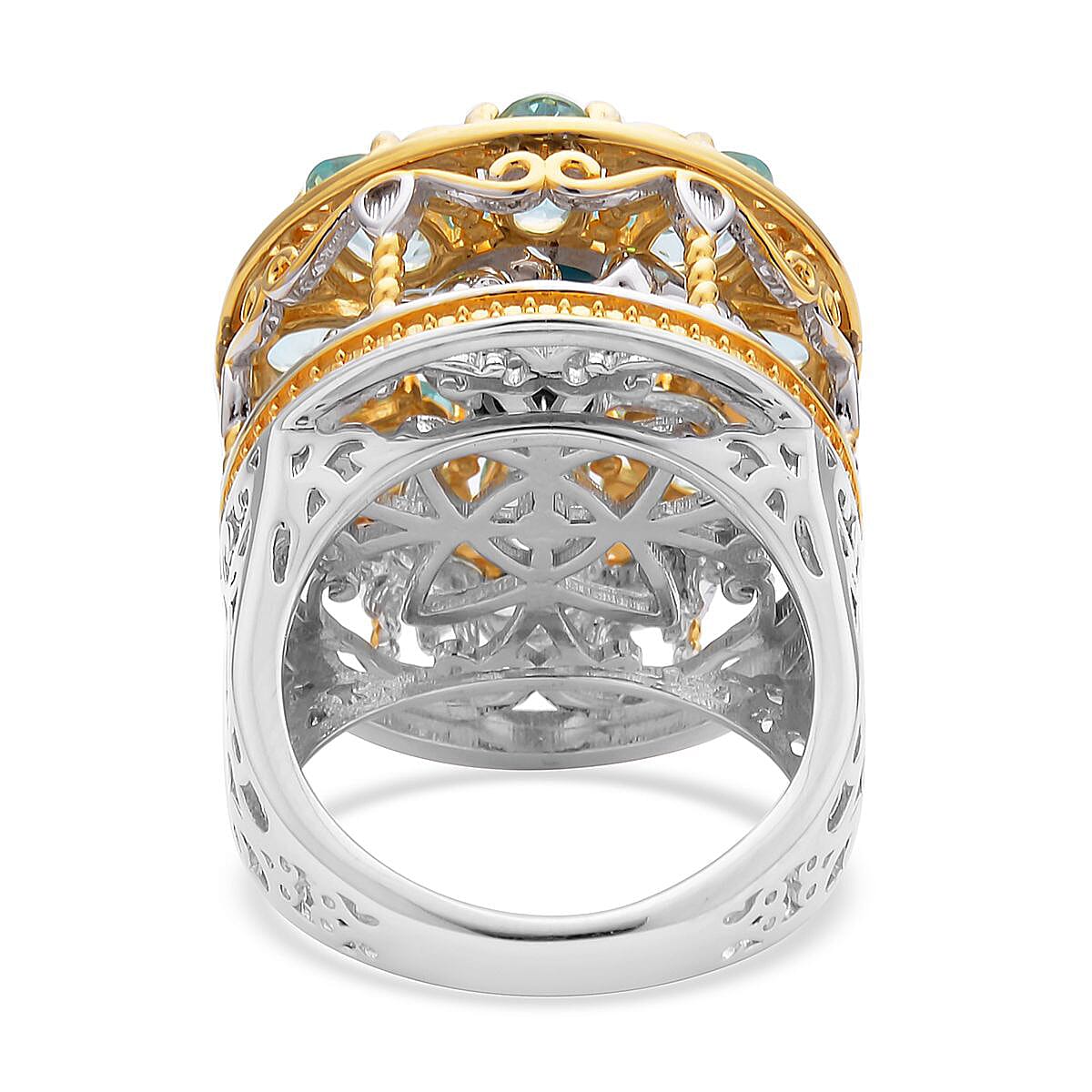 Sleeping Beauty Turquoise and Multi Gemstone Carousel Ring in Vermeil Yellow Gold and Platinum Over Sterling Silver (Size 10.0) 11.65 Grams 5.75 ctw