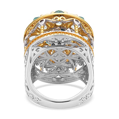 Sleeping Beauty Turquoise and Multi Gemstone Carousel Ring in Vermeil Yellow Gold and Platinum Over Sterling Silver (Size 10.0) 11.65 Grams 5.75 ctw