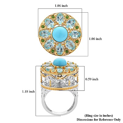 Sleeping Beauty Turquoise and Multi Gemstone Carousel Ring in Vermeil Yellow Gold and Platinum Over Sterling Silver (Size 10.0) 11.65 Grams 5.75 ctw