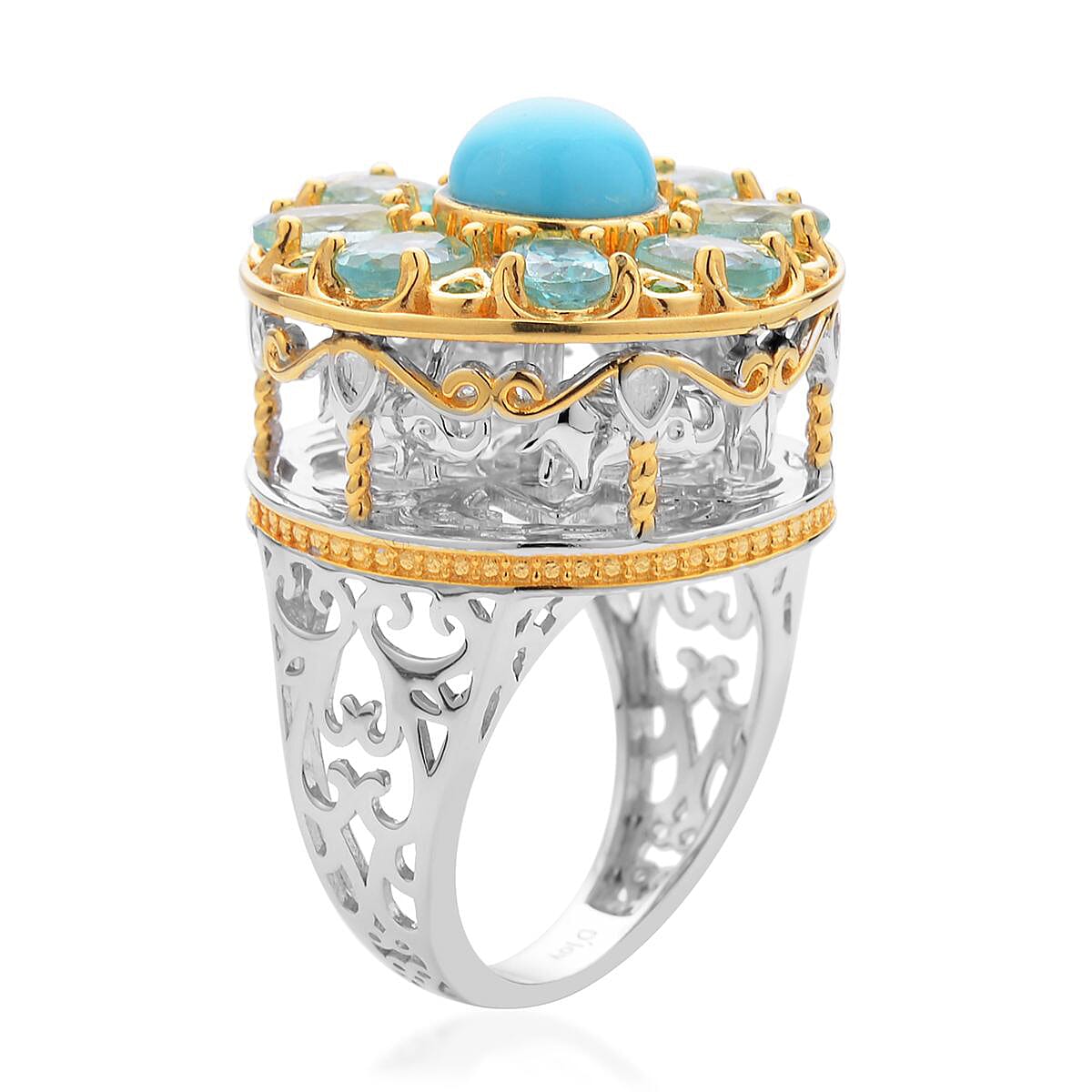 Sleeping Beauty Turquoise and Multi Gemstone Carousel Ring in Vermeil Yellow Gold and Platinum Over Sterling Silver (Size 6.0) 5.75 ctw image number 3