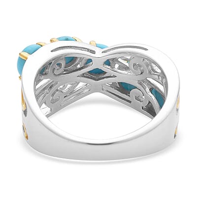 Sleeping Beauty Turquoise Crossover Ring in Vermeil Yellow Gold and Platinum Over Sterling Silver (Size 10.0) 2.50 ctw