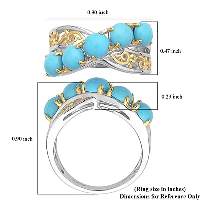 Sleeping Beauty Turquoise Crossover Ring in Vermeil Yellow Gold and Platinum Over Sterling Silver (Size 10.0) 2.50 ctw