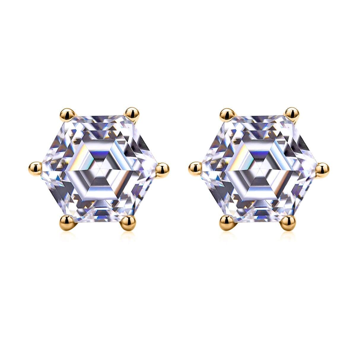 Moissanite 2.15 ctw Earrings in Vermeil Yellow Gold Over Sterling Silver, Hexagonal Cut Gemstone , Silver Solitaire Earrings, Moissanite Studs image number 0