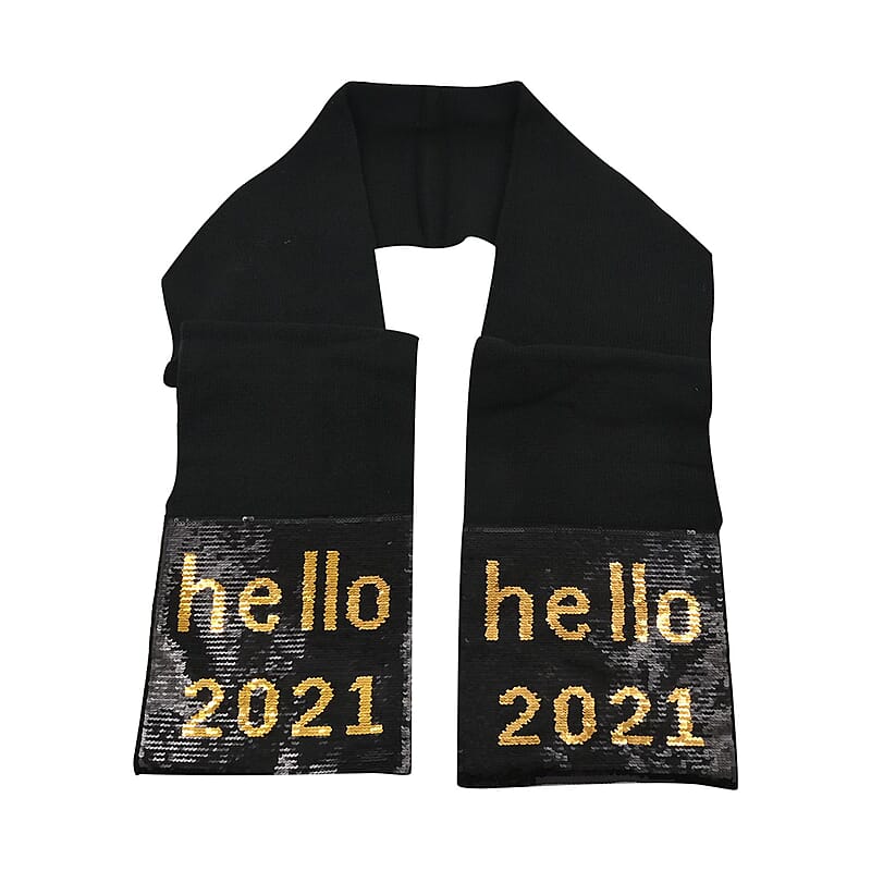 WHOOPI GOLDBERG Holiday Collection Hello 2021 Black Sequins Scarf