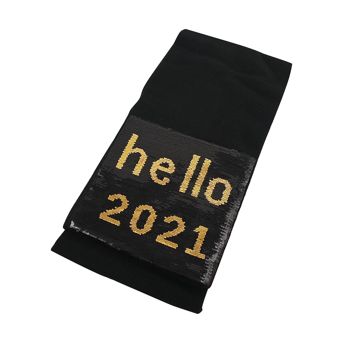 WHOOPI GOLDBERG Holiday Collection Hello 2021 Black Sequins Scarf image number 1