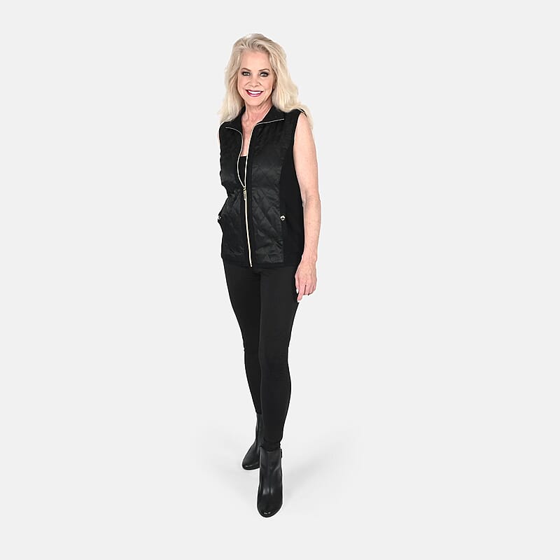 Tamsy Black Quilted Knit Zip Front Vest