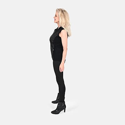 Tamsy Black Quilted Knit Zip Front Vest