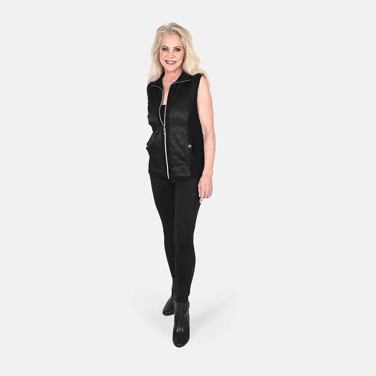 Tamsy Black Quilted Knit Zip Front Vest image number 0
