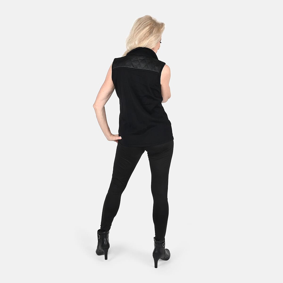 Tamsy Black Quilted Knit Zip Front Vest image number 1