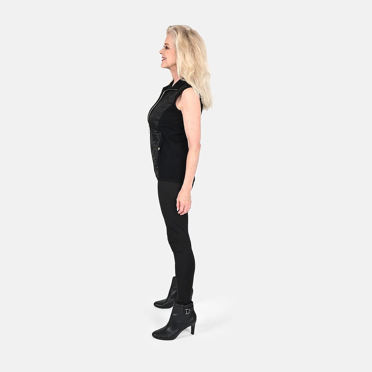 Tamsy Black Quilted Knit Zip Front Vest image number 2