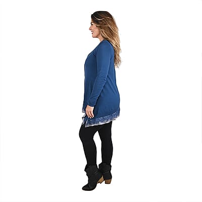 Tamsy Teal Button Down Cardigan with Lace Trim