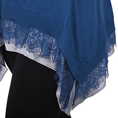 Tamsy Teal Button Down Cardigan with Lace Trim