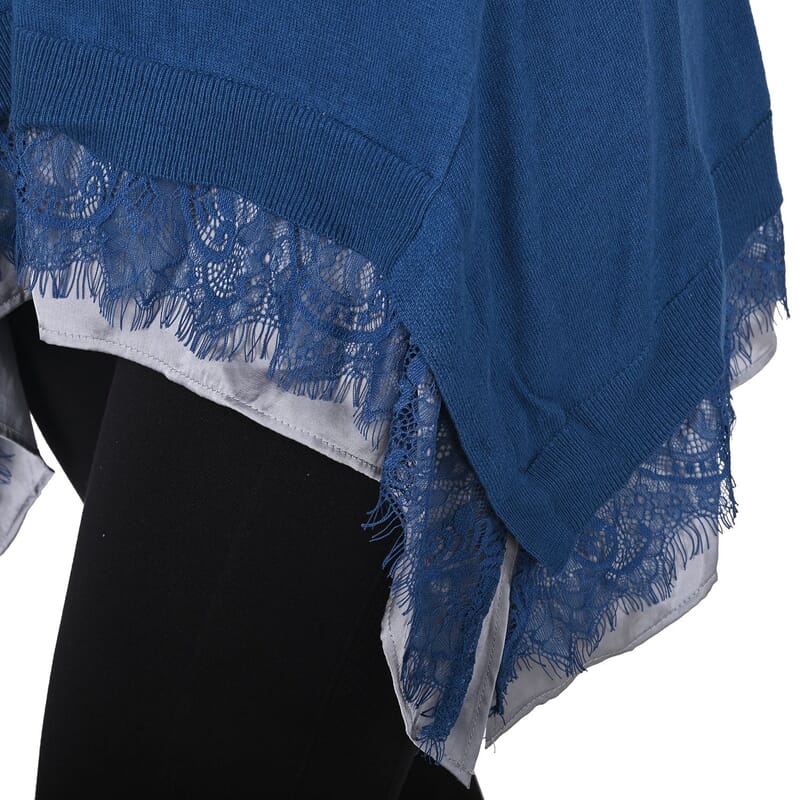 Tamsy Teal Button Down Cardigan with Lace Trim