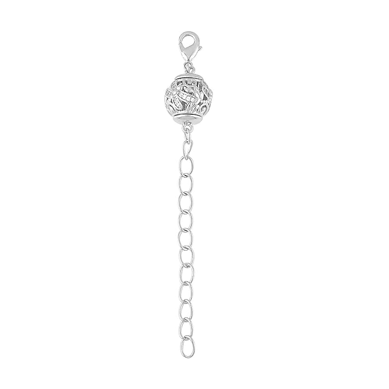 Simulated Diamond 10mm Magnet Lock with 9MM Lobster Lock with 2 Inch Extender Chain in Silvertone 0.20 ctw