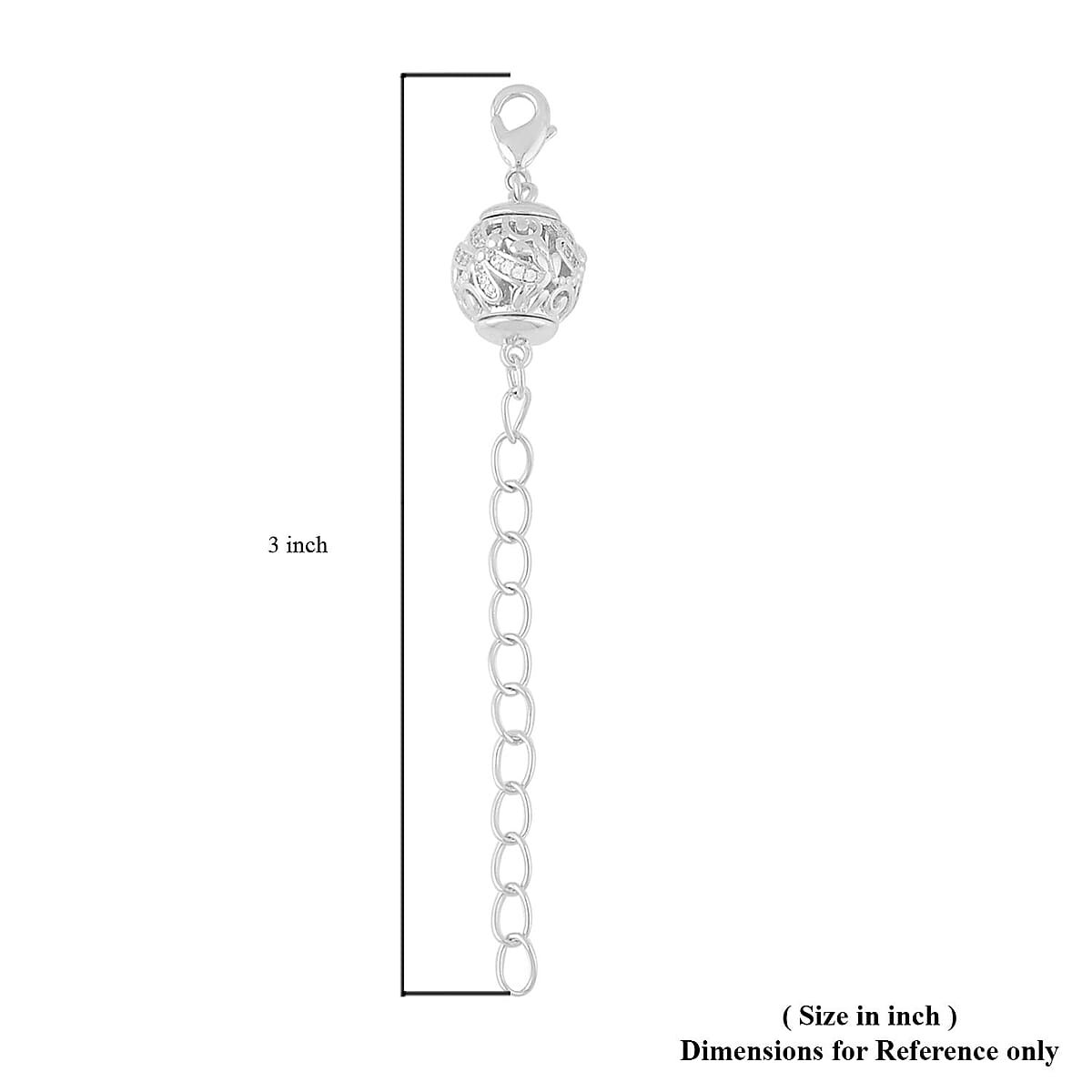 Simulated Diamond 10mm Magnet Lock with 9MM Lobster Lock with 2 Inch Extender Chain in Silvertone 0.20 ctw image number 2