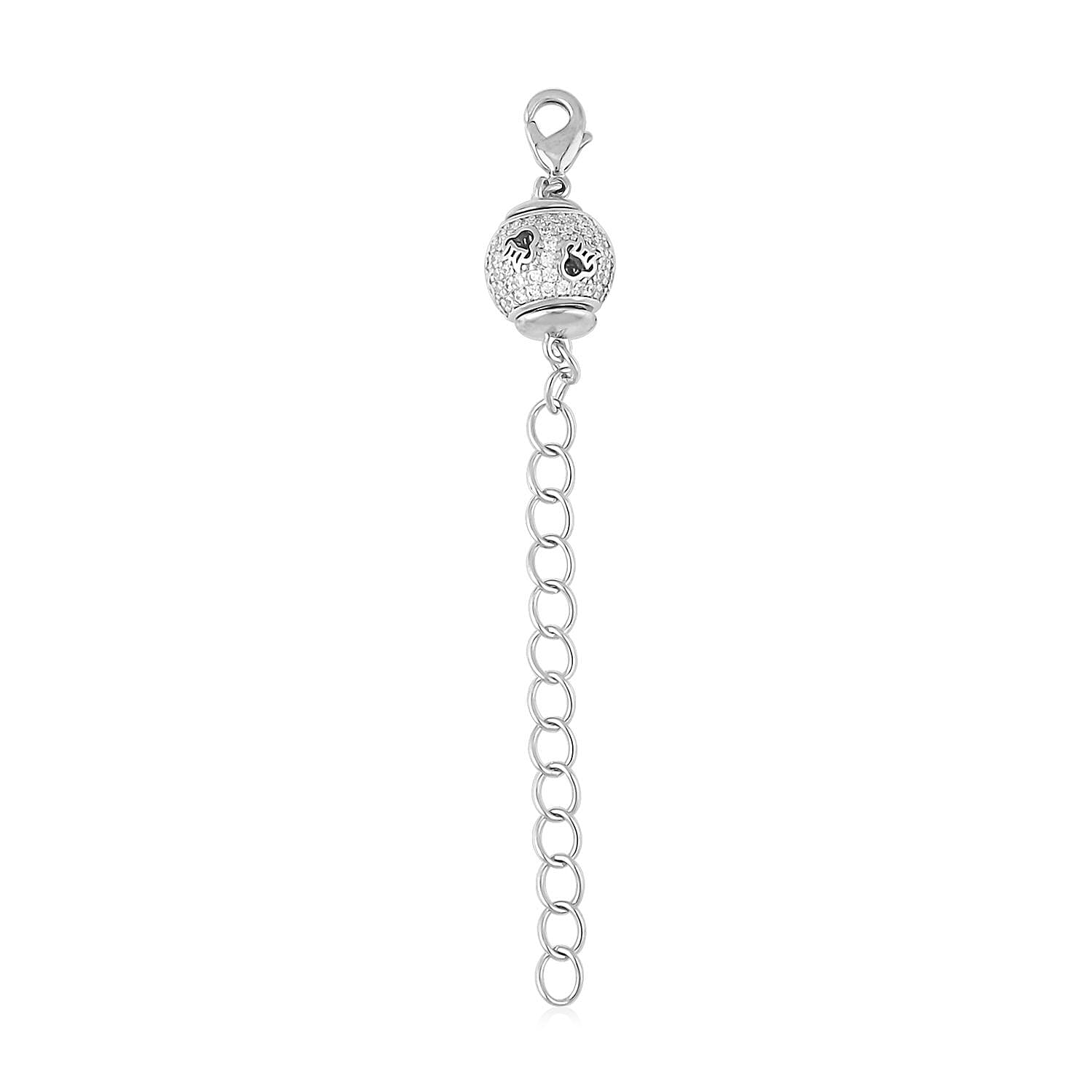 Simulated Diamond 10mm Magnet Lock with 9MM Lobster Lock with 2 Inch Extender Chain in Silvertone 0.40 ctw