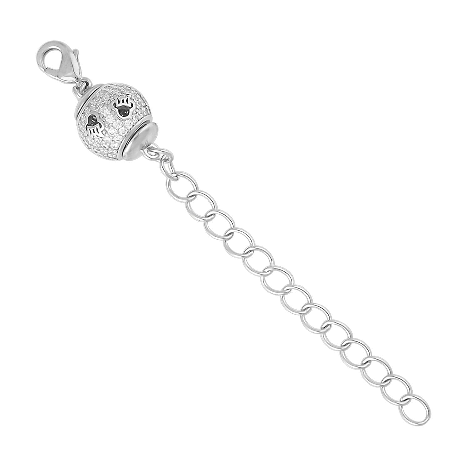 Simulated Diamond 10mm Magnet Lock with 9MM Lobster Lock with 2 Inch Extender Chain in Silvertone 0.40 ctw