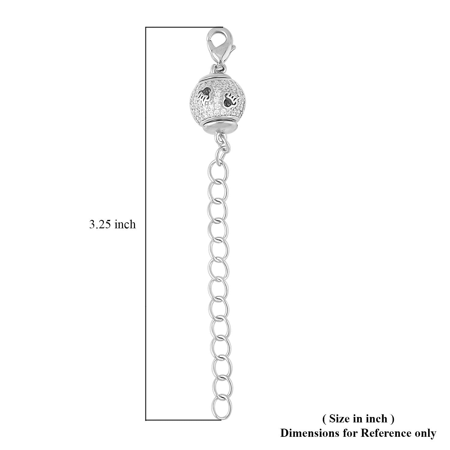 Simulated Diamond 10mm Magnet Lock with 9MM Lobster Lock with 2 Inch Extender Chain in Silvertone 0.40 ctw