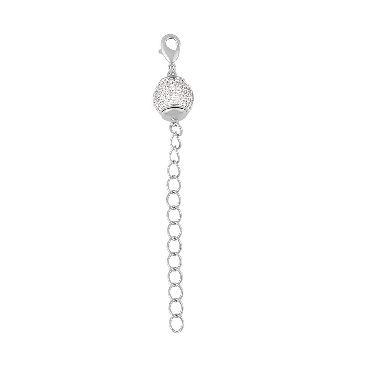 Simulated Diamond 10mm Magnet Lock with 9MM Lobster Lock with 2 Inch Extender Chain in Silvertone 0.60 ctw image number 0