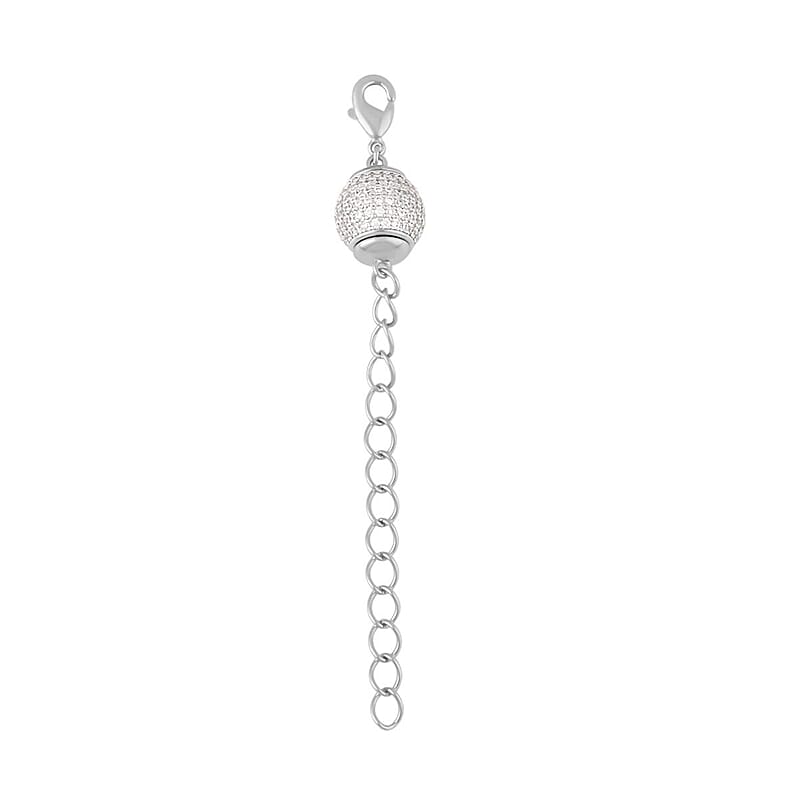 Simulated Diamond 10mm Magnet Lock with 9MM Lobster Lock with 2 Inch Extender Chain in Silvertone 0.60 ctw