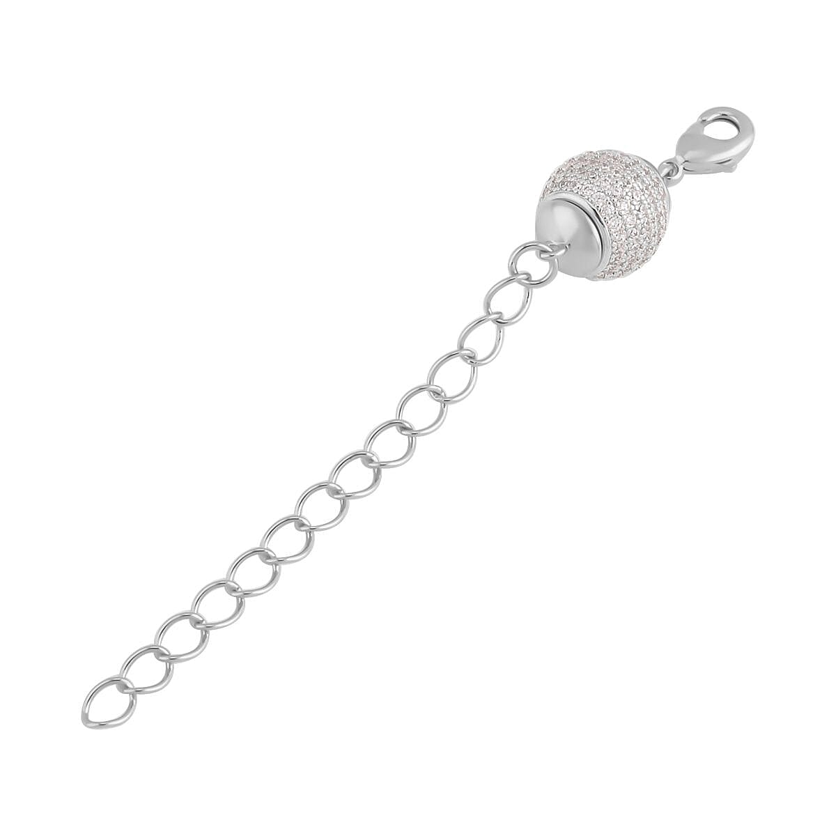 Simulated Diamond 10mm Magnet Lock with 9MM Lobster Lock with 2 Inch Extender Chain in Silvertone 0.60 ctw image number 1